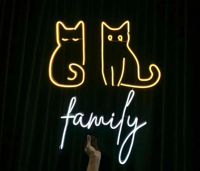 Cat Family LED Neon Sign for Storefront light up sign