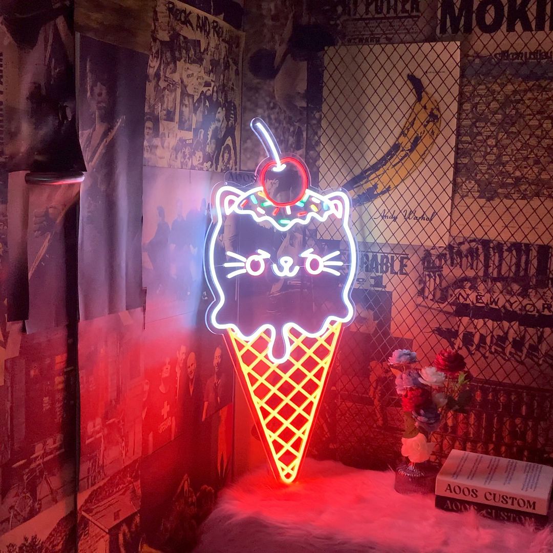 Cat Shaped Ice Cream Neon Sign