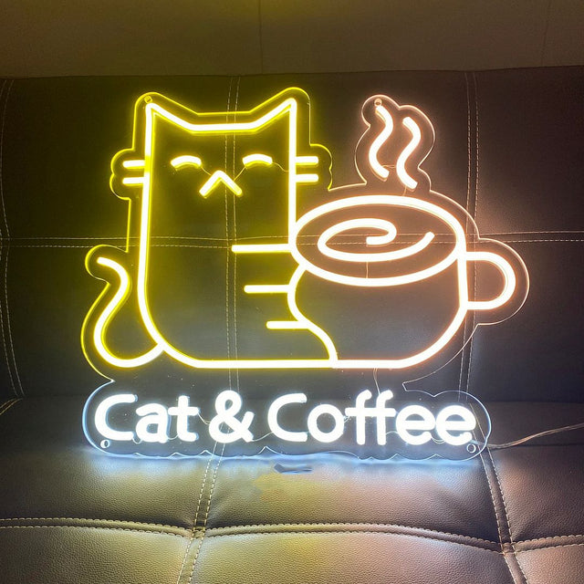 Cat and Coffee LED Neon Sign for Bar light up sign
