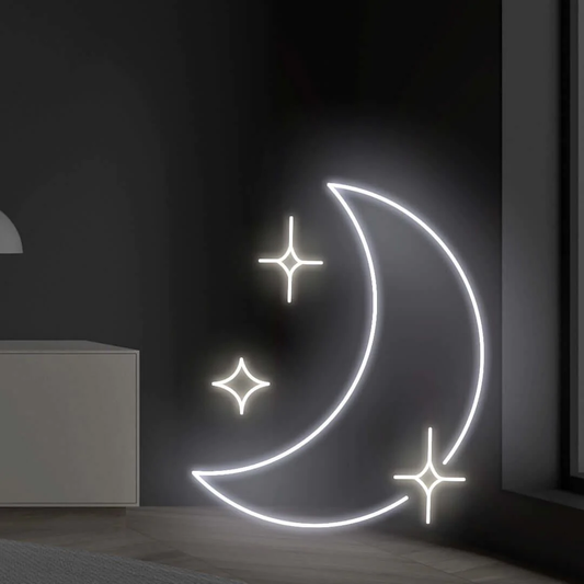 Celestial Moon and Stars Neon Sign