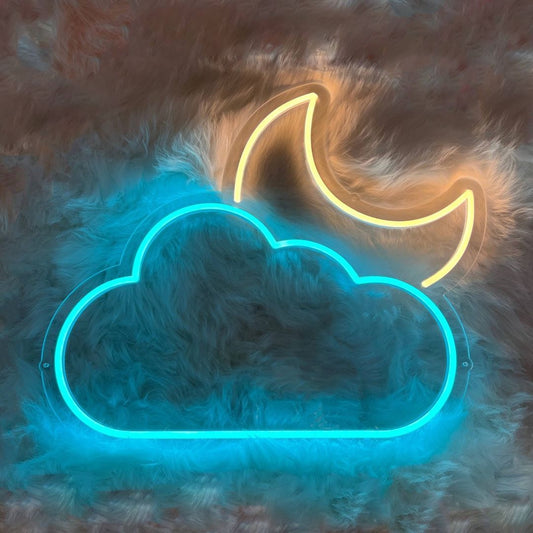 Cloud Moon Neon Signs, Plug-in or Battery Powered Neon Lights
