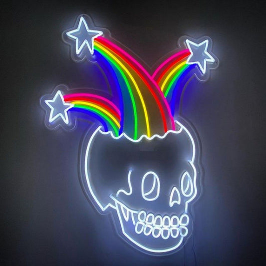 Skull with Rainbows Neon Sign