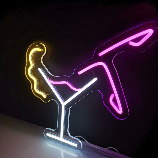 Woman in Martini Glass LED Neon Sign for Bar light up sign