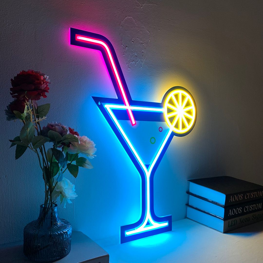 Cocktails Martini Glass with Lemon Neon Sign