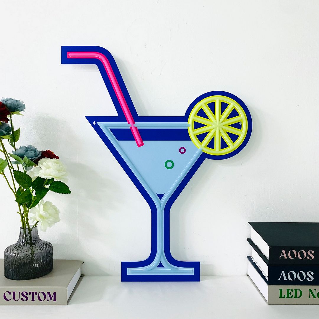 Cocktails Martini Glass with Lemon Neon Sign