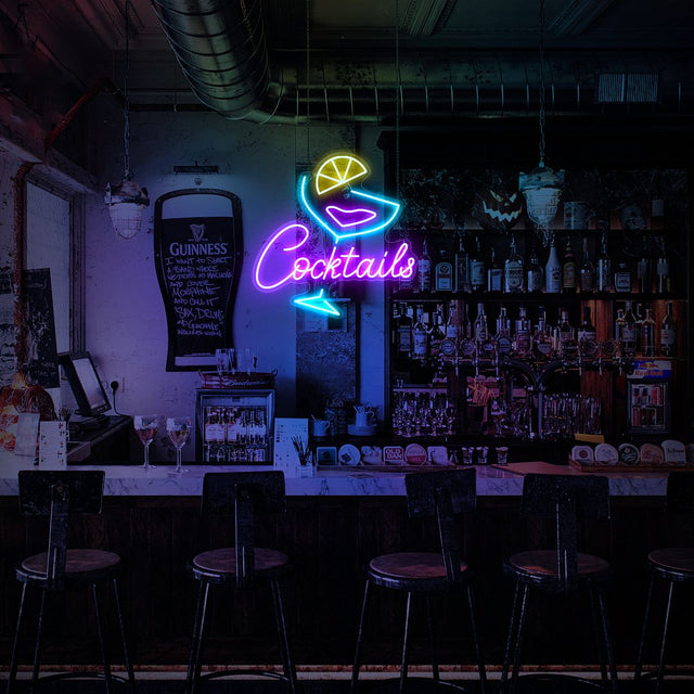 Cocktails Martini with Lemon LED Neon Sign for Bar light up sign
