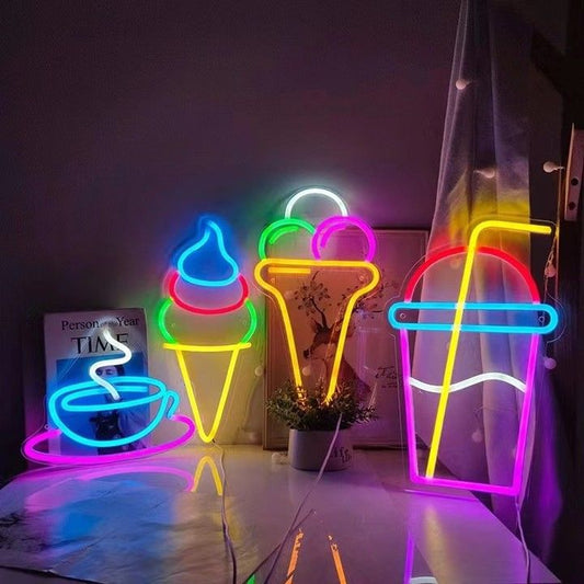 Coffee, Ice Cream, Cones, Drink Neon Sign