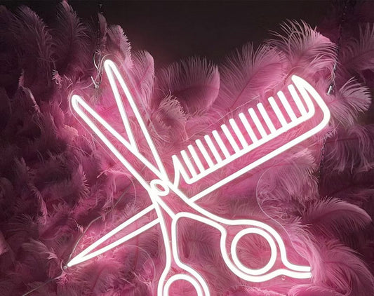 Comb and Scissors Neon Sign