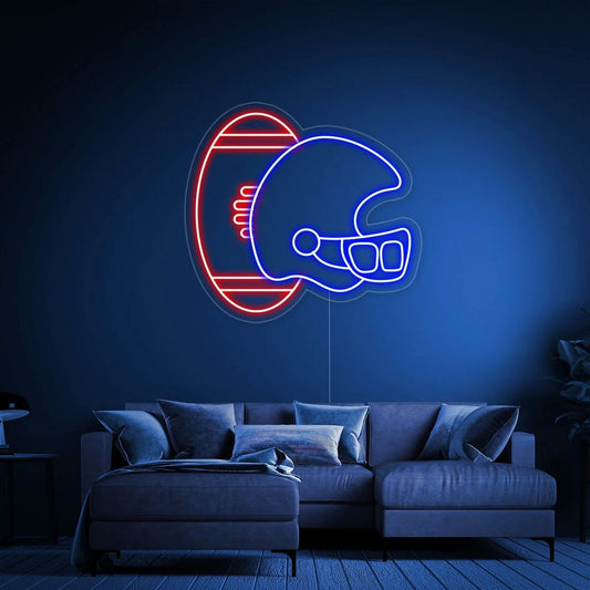 Football and Helmet Neon Sign