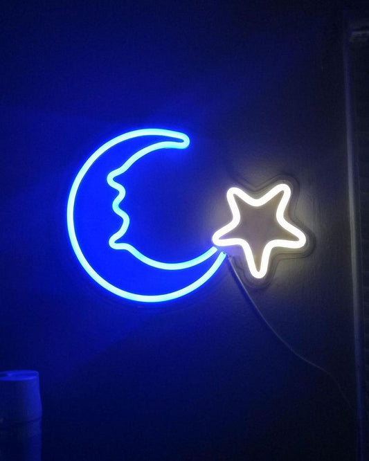 Crescent Moon and Star Neon Sign