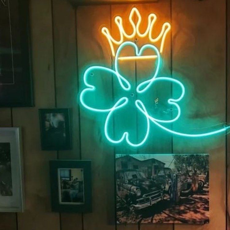 Crown and Four Leaf Clover Neon Sign