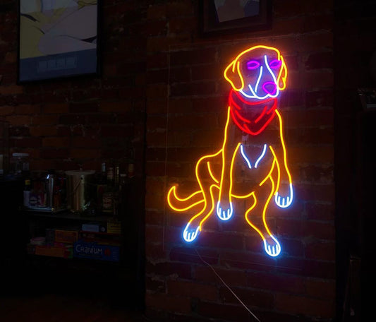 Dog Wearing a Scarf Neon Sign