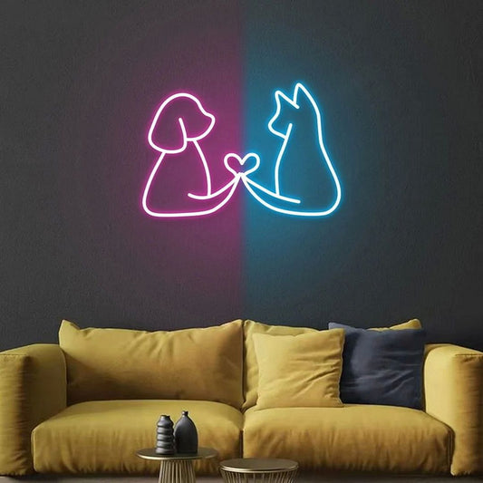 Dog heart Cat Neon Sign