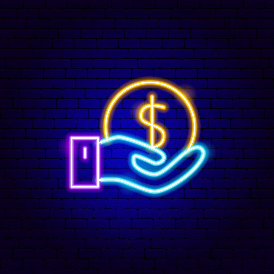 Dollar Coin Holding Neon Sign