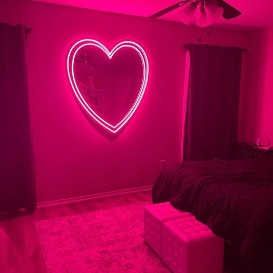 Double Heart Mirror Neon Sign
