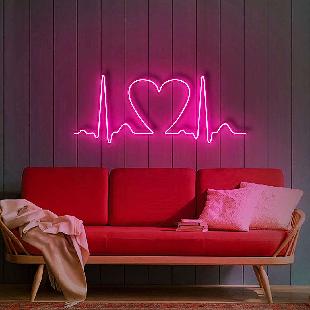ECG Waves with Love Hart Neon Sign
