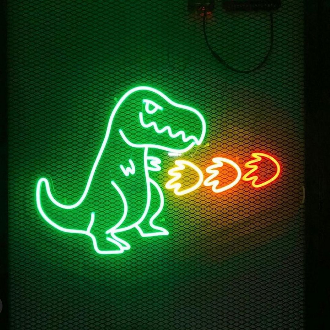 Fire Breathing Cute Cartoon Dinosaur Neon Sign