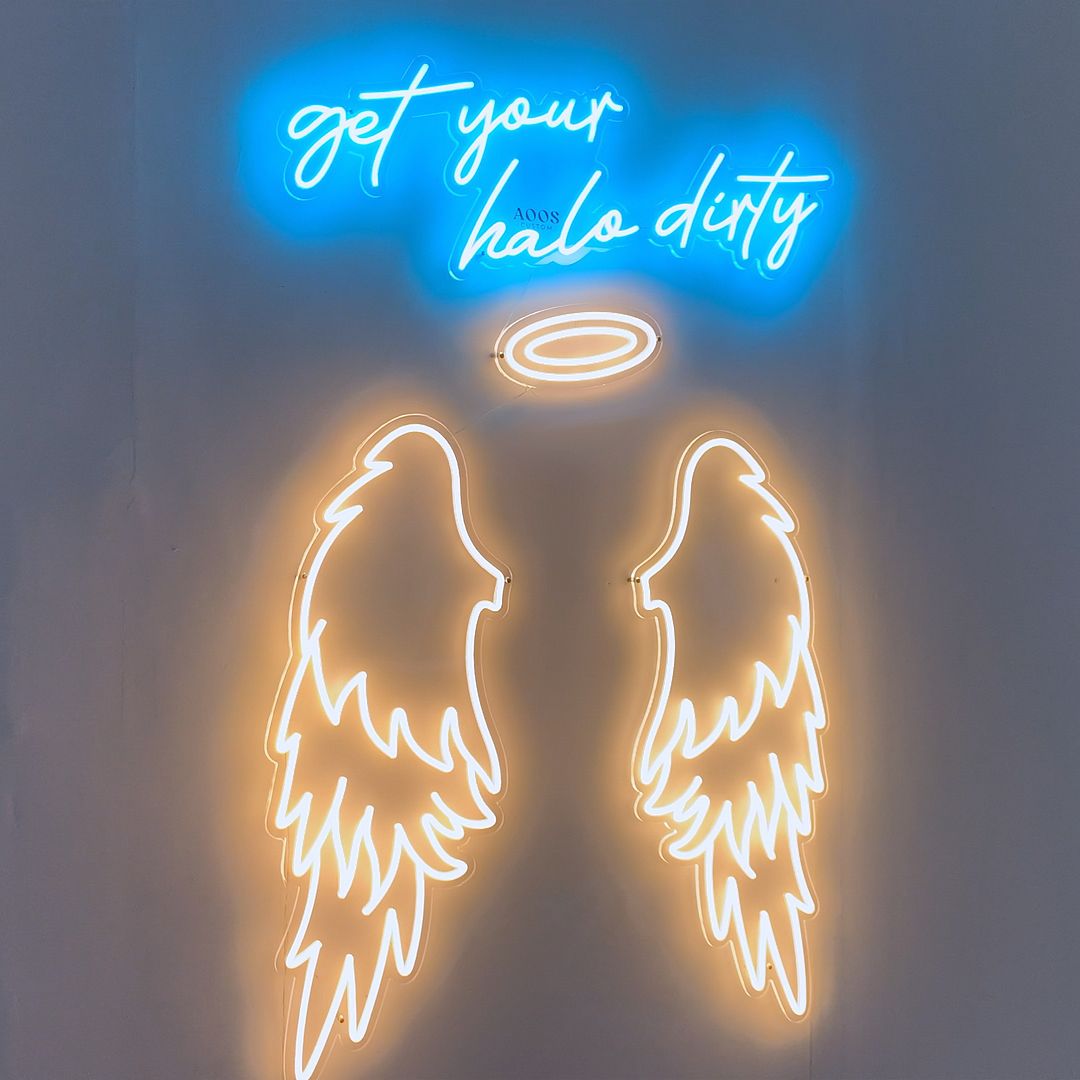 Get Your Halo Dirty with Angel Wings Neon Sign
