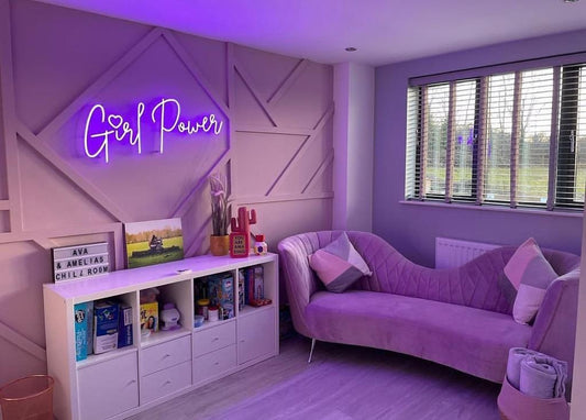 Girl Power Heart Neon Signs, Neon Lights, LED Neon Signs for Room, Bars Light Up Signs, Cool Neon Light Signs, Neon Wall Lights