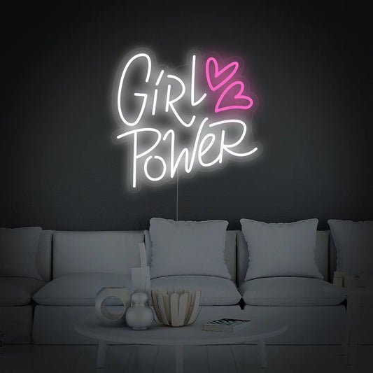 Girl Power Two Hearts Neon Sign