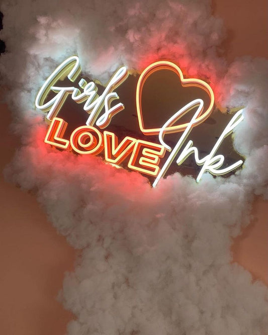 Girls Love Ink Heart Neon Signs, Neon Lights, LED Neon Signs for Room, Bars Light Up Signs, Cool Neon Light Signs, Neon Wall Lights