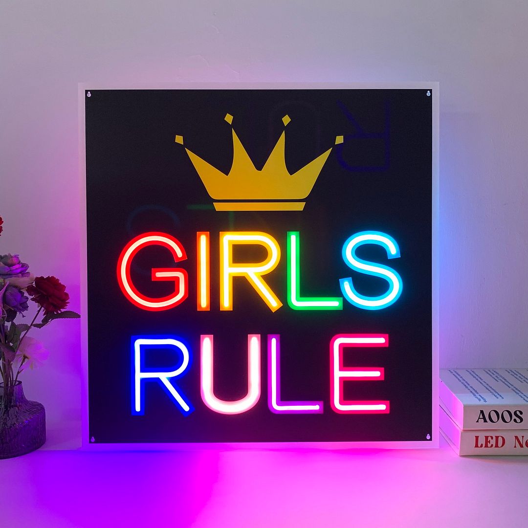 Girls Rule Queen Crown Neon Sign