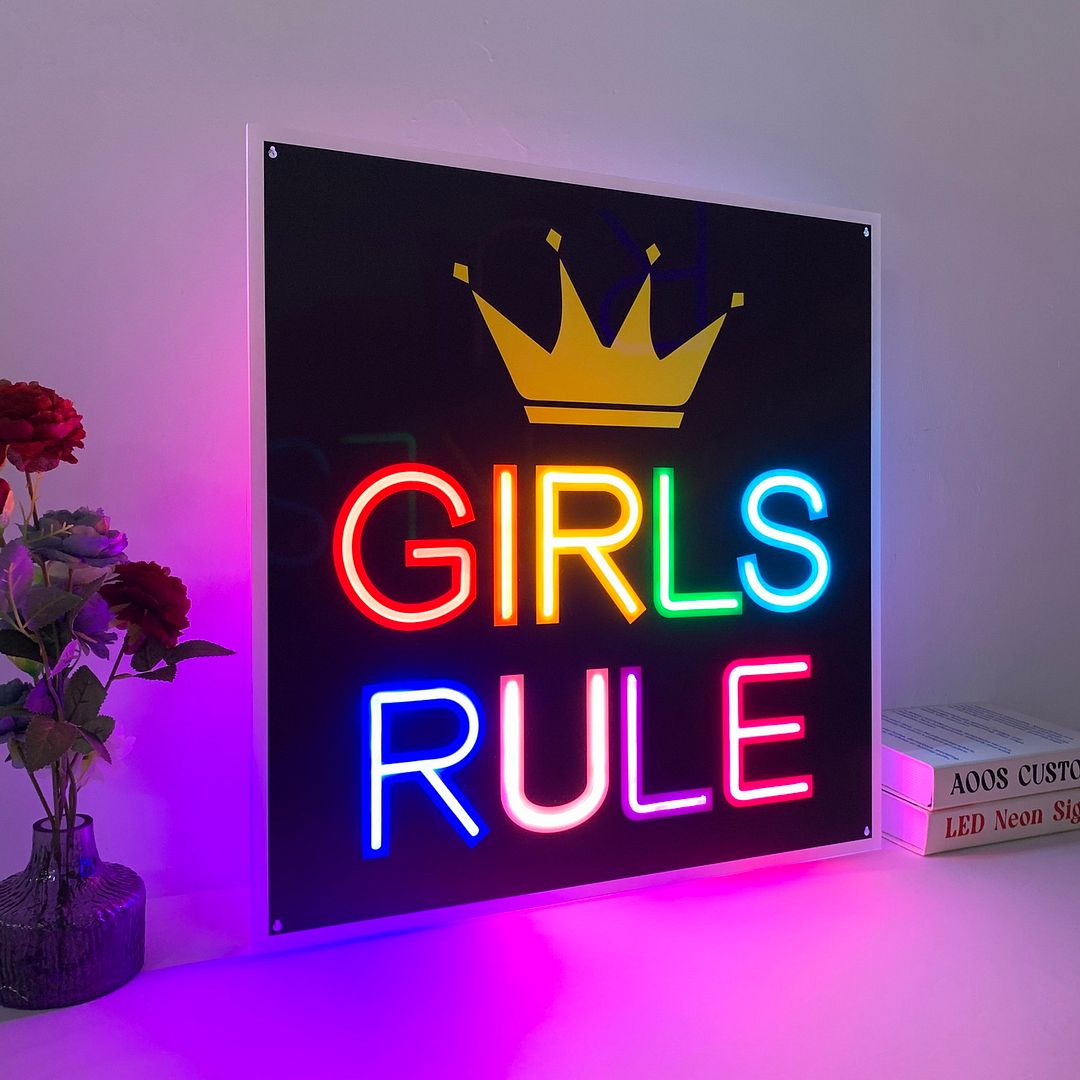 Girls Rule Queen Crown Neon Sign