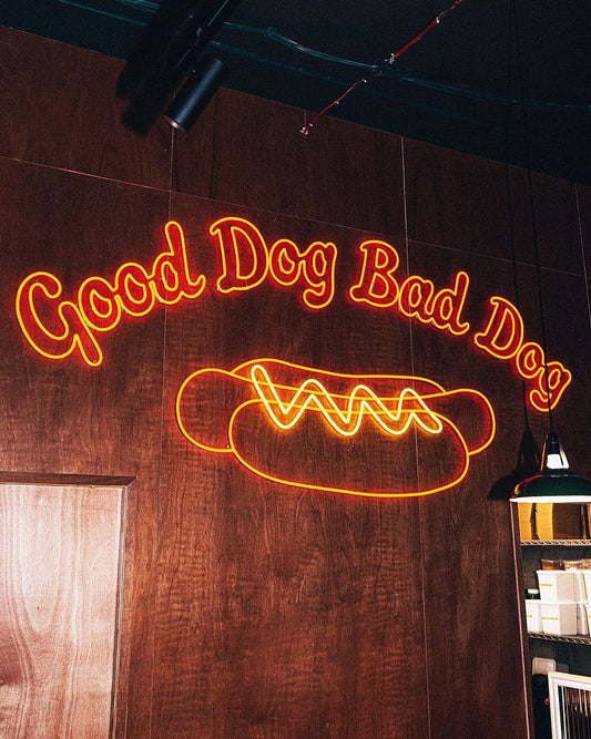 Good Dog Bad Dog Hot Dog Neon Sign