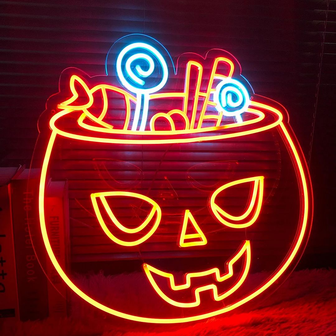 Halloween Candy Pumpkin Neon Sign