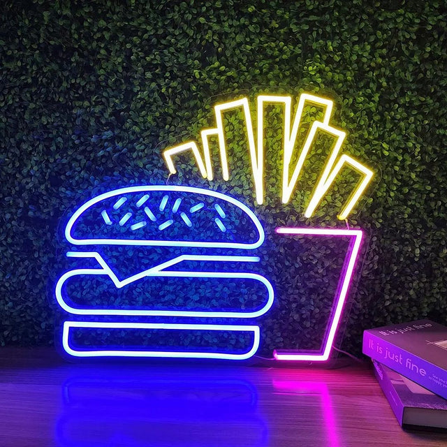 Hamburger Fries LED Neon Sign for Bar light up sign