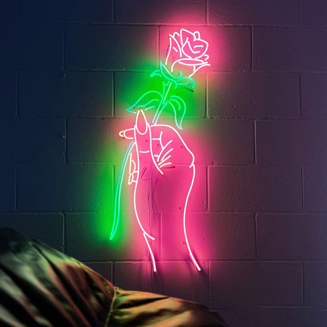 Hand of Love Rose LED Neon Sign