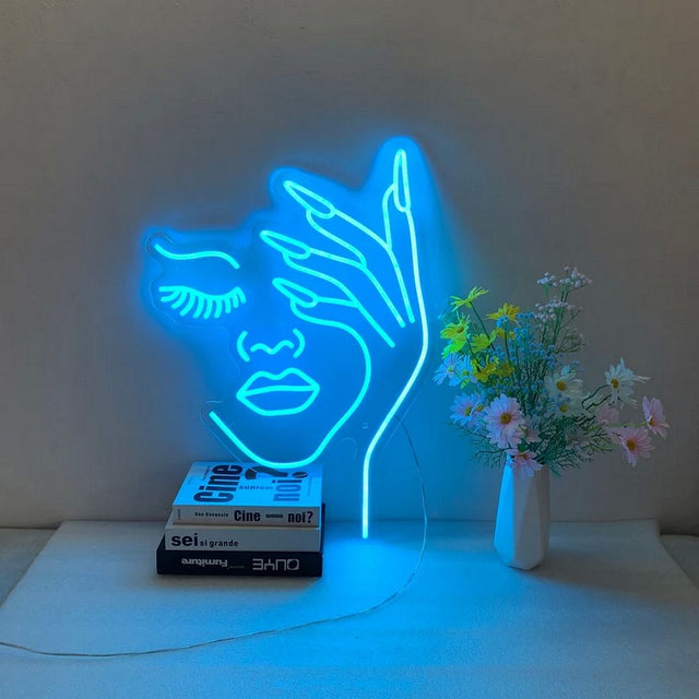 Hand Over Face LED Neon Sign for Salon light up sign