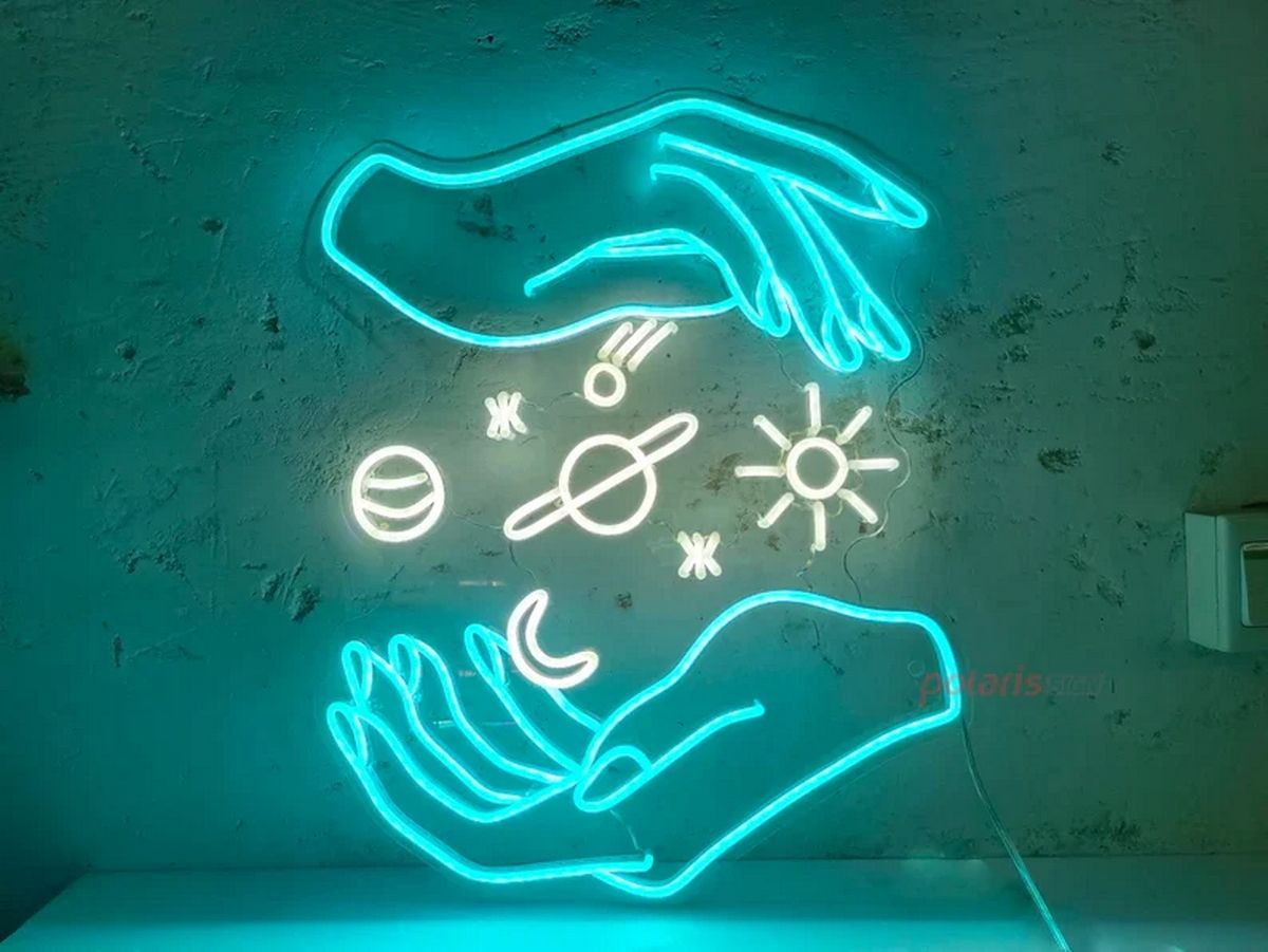 Custom Made Neon Signs, Hand and Galaxy Neon Sign, LED Business Sign – AOOS