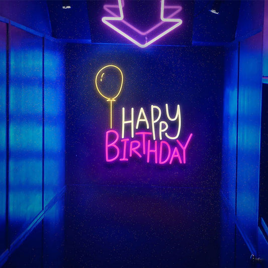 Happy Birthday with Balloon Neon Sign