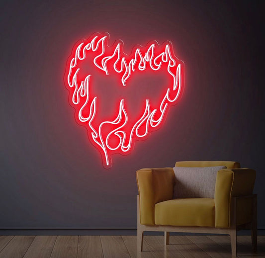 Heart On Fire Neon Sign