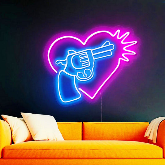 Heart and Gun Neon Sign