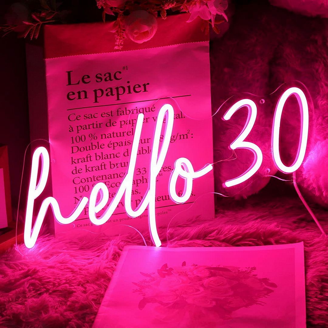 Hello 30 Happy 30th Birthday Neon Sign