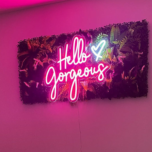 Hello Gorgeous Heart Neon Signs, Plug-in or Battery Powered Neon Lights