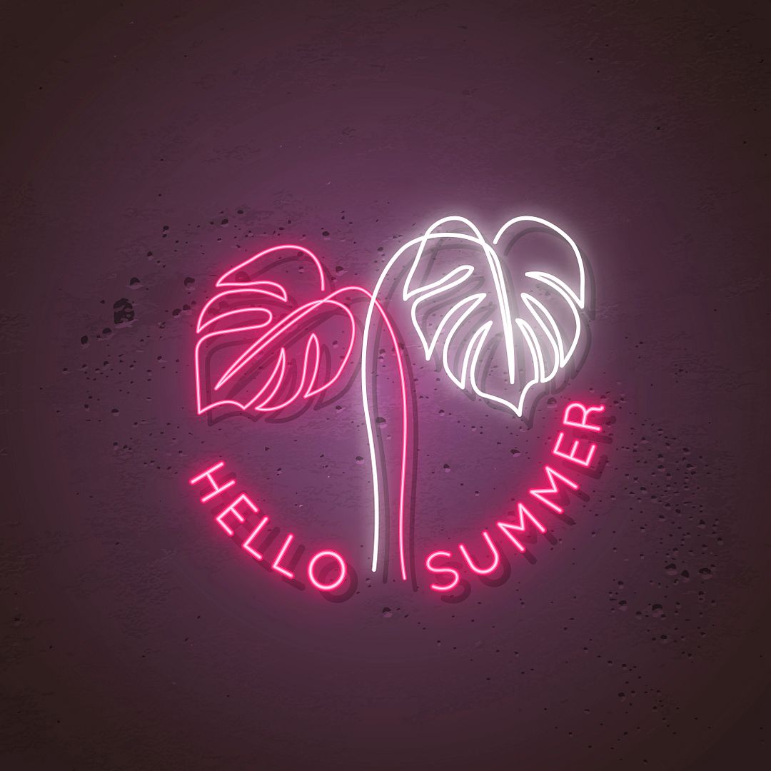 Hello Summer Monstera Leaves Neon Sign