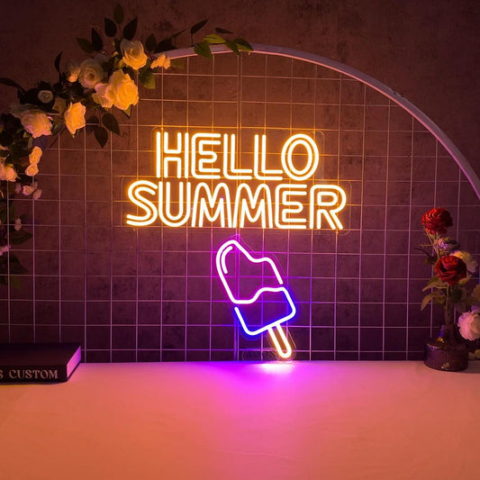 Hello Summer Popsicle Ice Cream Neon Sign