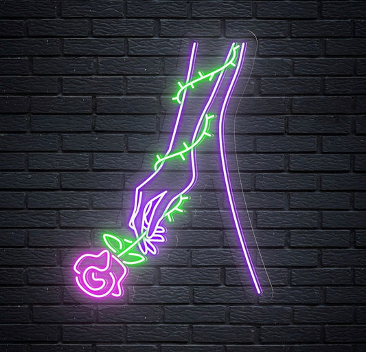 Holding a Rose Neon Sign