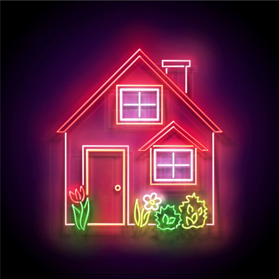 House Red Roof and Flowerbed Neon Sign