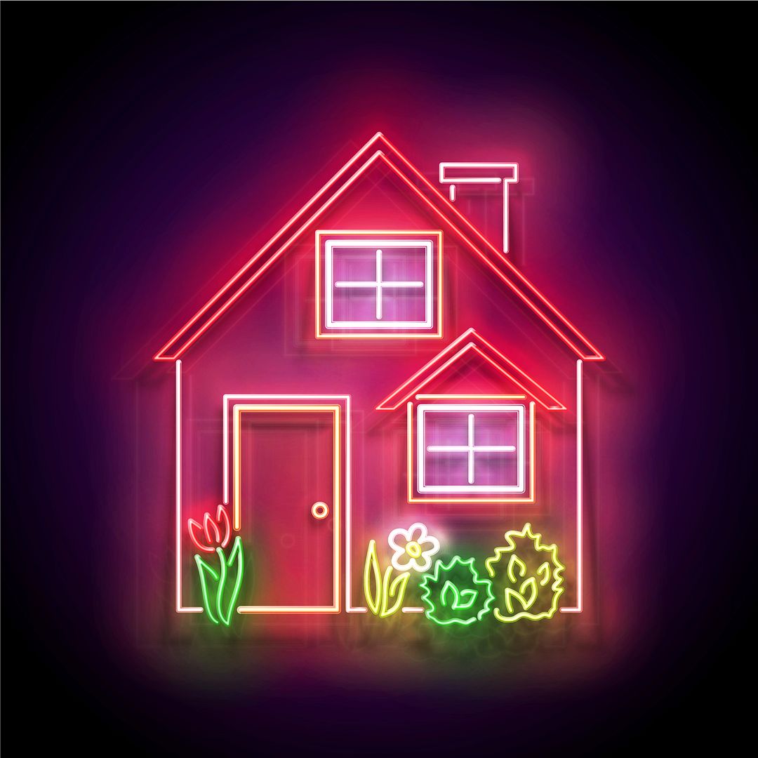 Sign Design Red Custom Made Neon Signs, House Red Roof and Flowerbed Neon Sign, LED ...