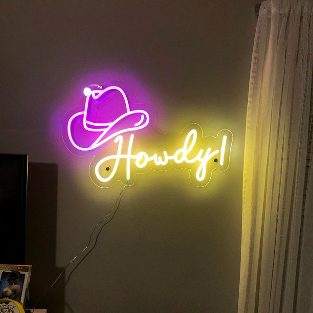 Howdy Cowboy Hat LED Neon Sign for Salon light up sign