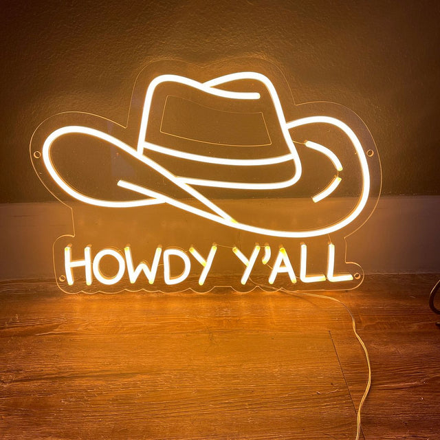 Howdy Y'all Cowboy LED Neon Sign for Bar light up sign