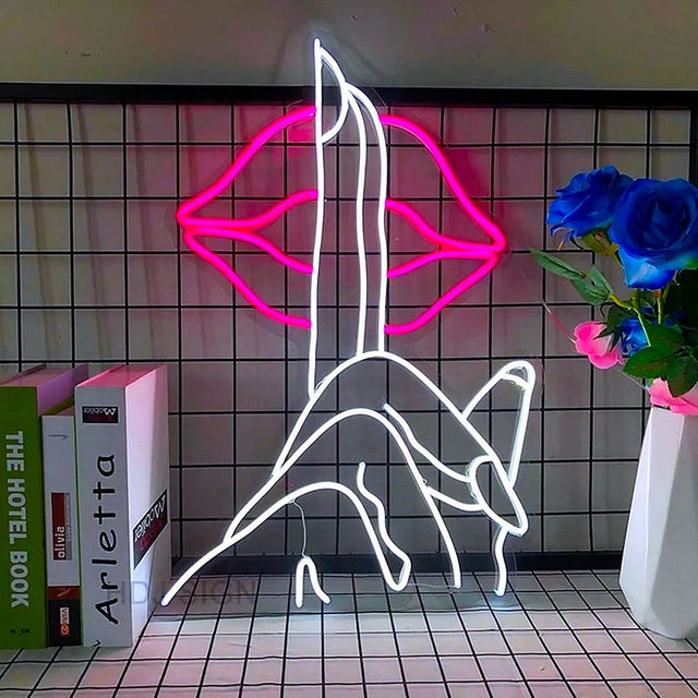 Secret Finger on Lip LED Neon Sign for Bar light up sign