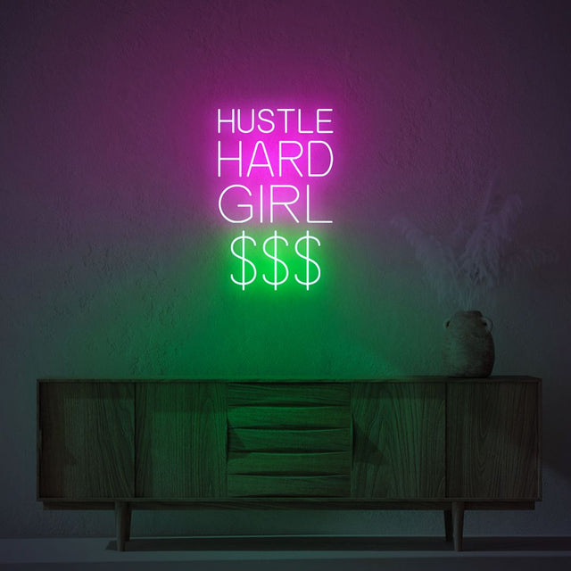Hustle Hard Girl Dollar LED Neon Sign for Storefront light up sign