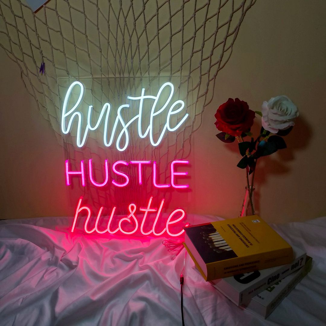 Custom Made Neon Signs, Hustle Hustle Hustle Neon Sign, LED Business ...