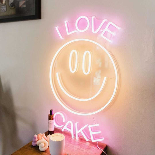 I Love Cake Smiley Face Neon Sign