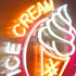 Ice Cream Neon Sign Mounted on the Metal Backboard